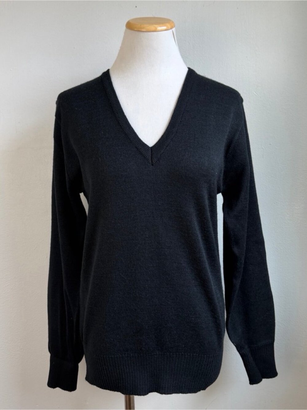 Vintage Black Wool Deep V-Neck Sweater Womens Size Medium 90s Made in Italy